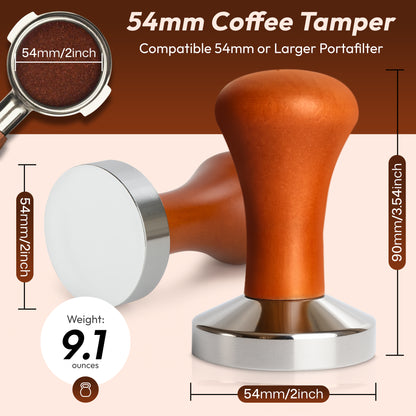 MADCHIEF 53.3mm Espresso Tamper – Wooden Handle & Stainless Steel Coffee Tamper Barista Tool