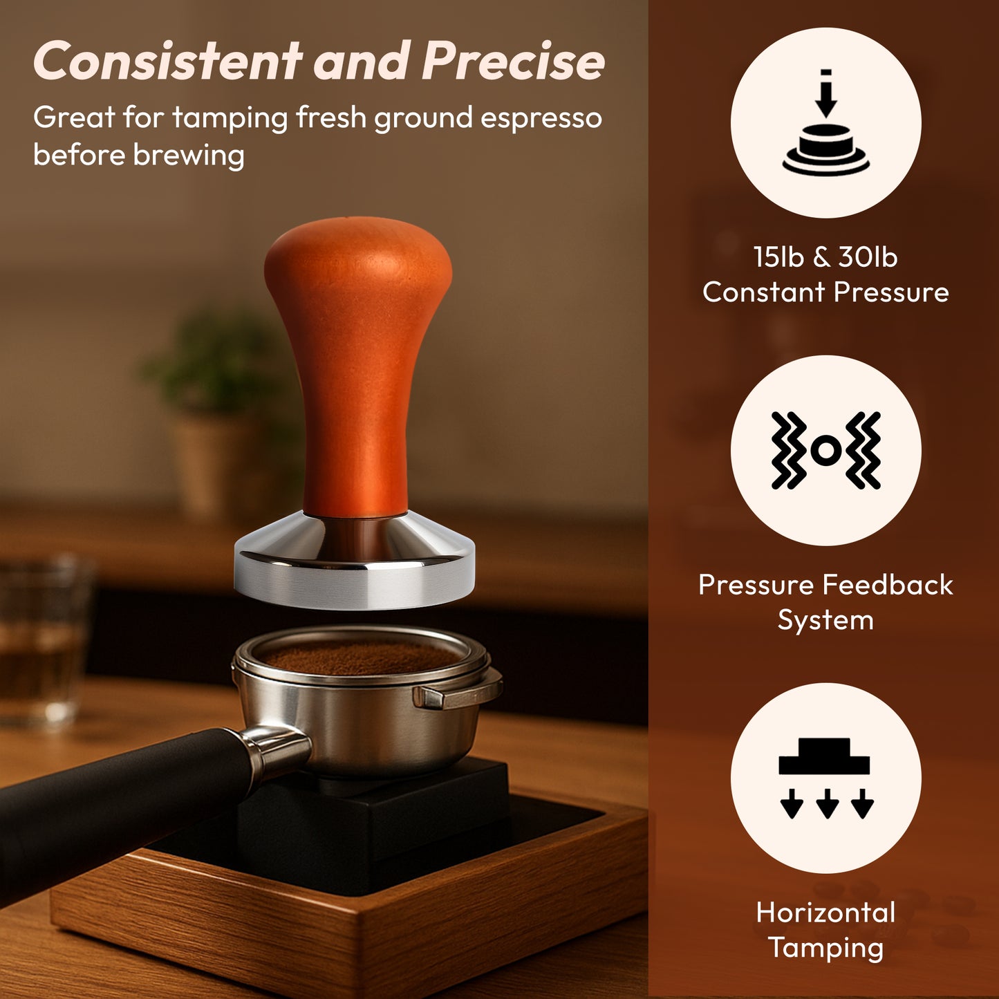 MADCHIEF 53.3mm Espresso Tamper – Wooden Handle & Stainless Steel Coffee Tamper Barista Tool