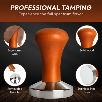 MADCHIEF 53.3mm Espresso Tamper – Wooden Handle & Stainless Steel Coffee Tamper Barista Tool