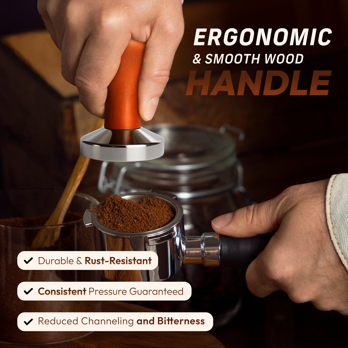 MADCHIEF 53.3mm Espresso Tamper – Wooden Handle & Stainless Steel Coffee Tamper Barista Tool